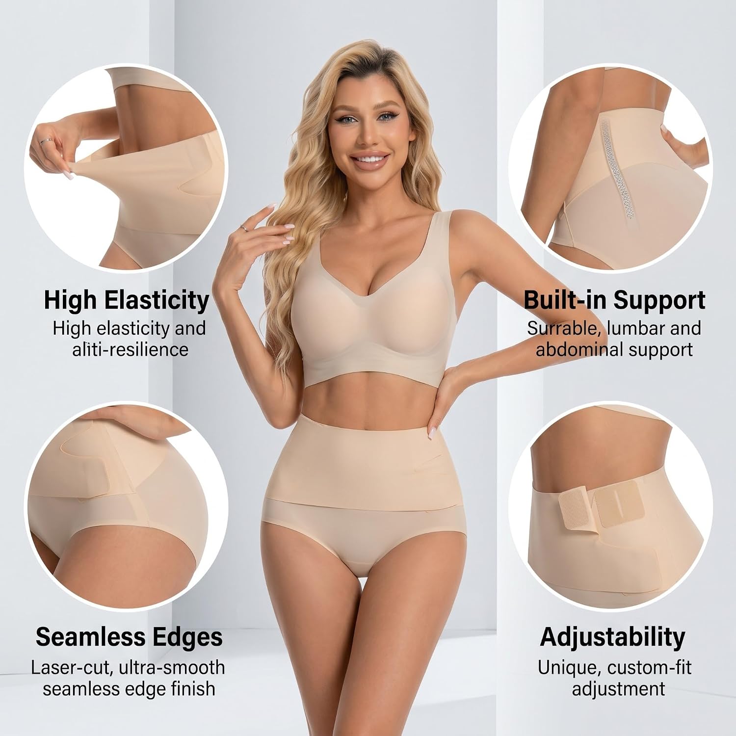 Tummy Control Shapewear for Women, High Waisted Seamless Moderate Control Briefs Underwear with Adjustable Velcro
