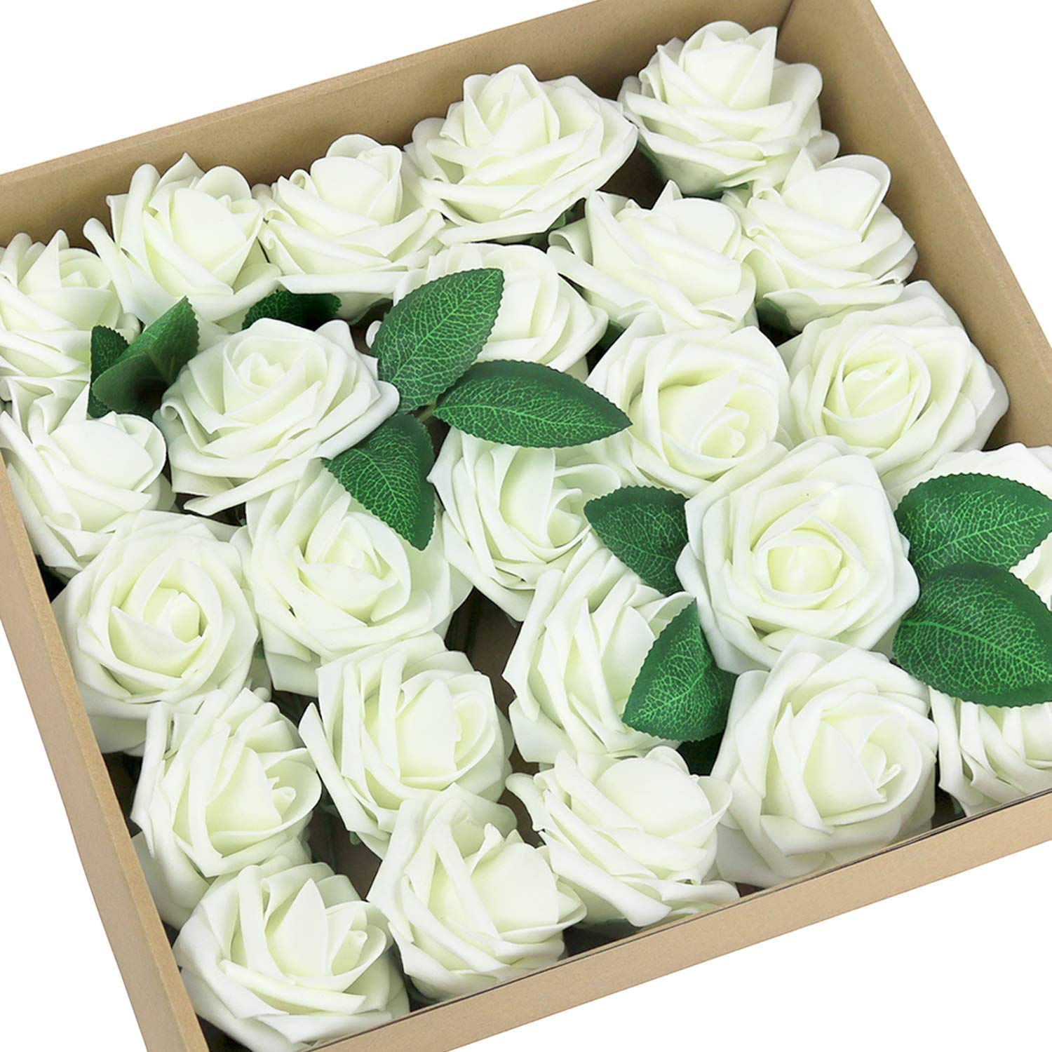 Shiwaki Yellow 25Pcs Pe Foam Artificial Roses Flowers For Diy Wedding Bridesmaids Bouquets Centerpieces Bridal Shower Wrist Flower Decorations - White