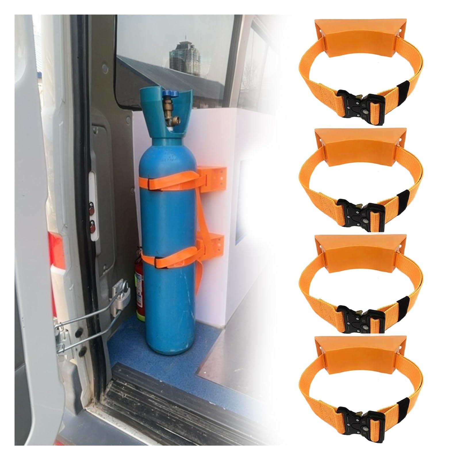 Soporte de pared cilíndrico para tanque de propano con correa segura ajustable para botellas de gas, estante de almacenamiento resistente para interiores y exteriores