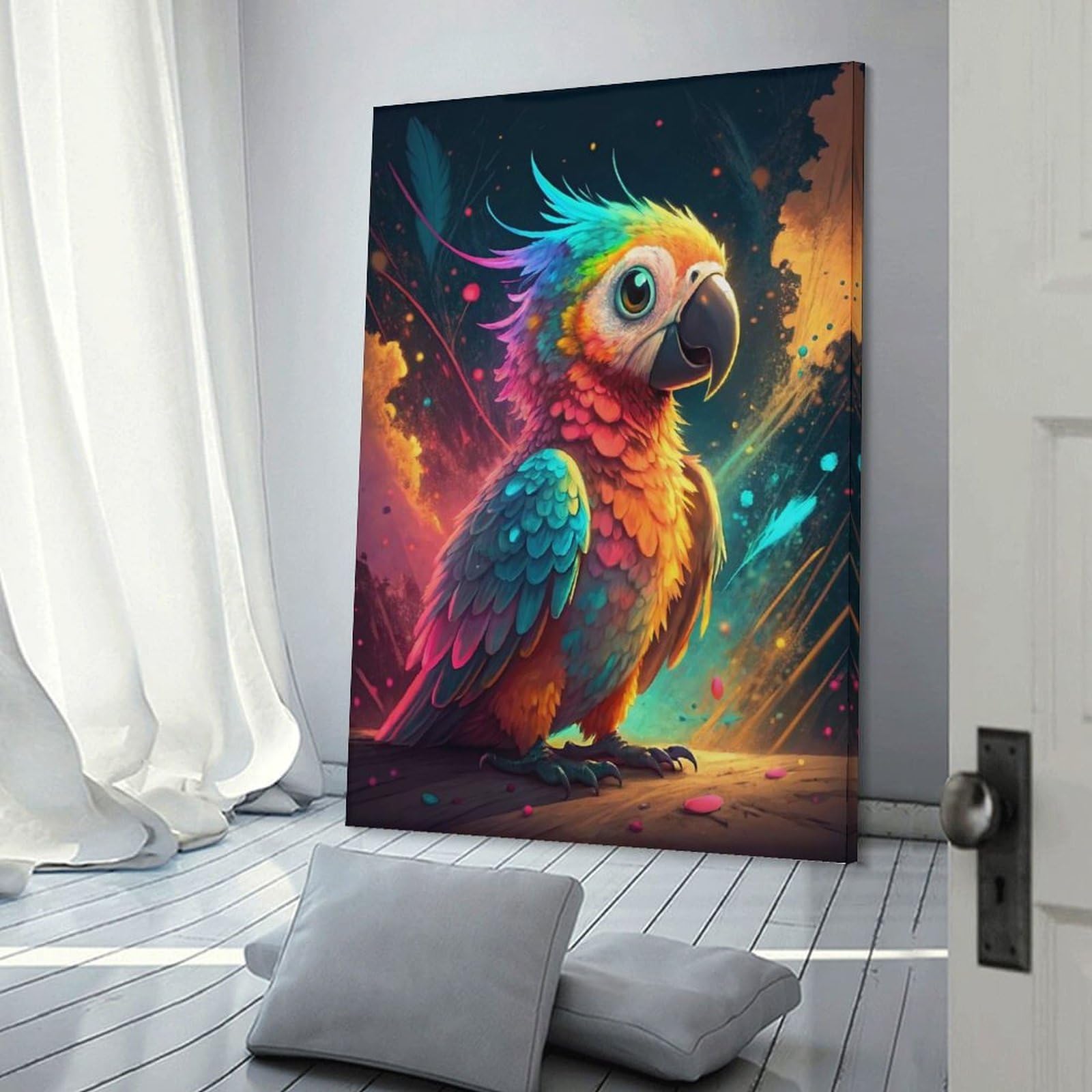 Junmoney Frame-Style-5 Decorative Wall Artwork Vibrant Rainbow Parrot, 20X30inch(50X75cm), For Calm Bedrooms, Home Corners Or Flats, An Easy Wall Refresh For Bedrooms