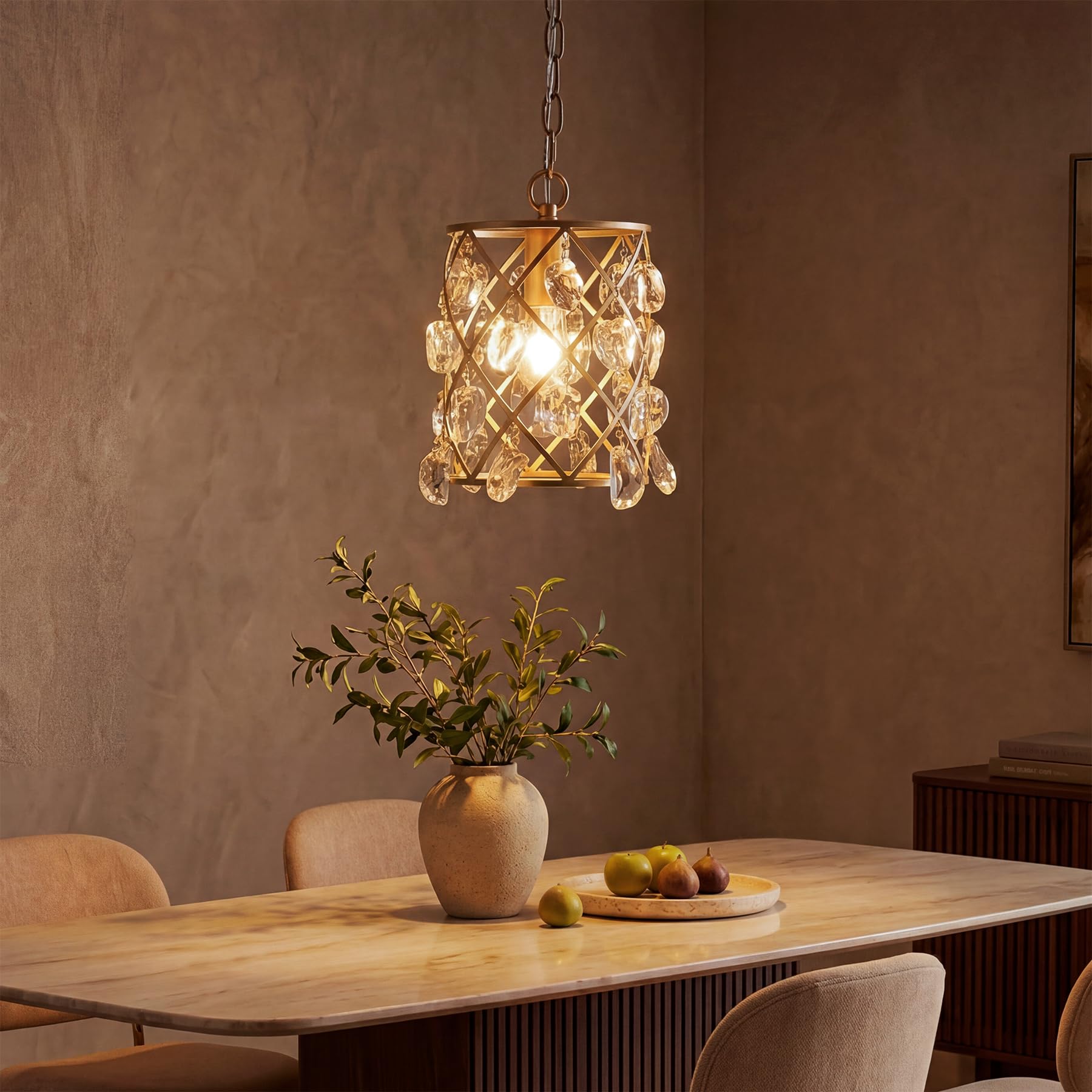 Tribesigns Lámpara de araña moderna dorada, lámpara colgante con cristales de vidrio con forma de onda de agua, casquillo E27, lámpara de techo ajustable para isla de cocina, comedor, pasillo, hotel.