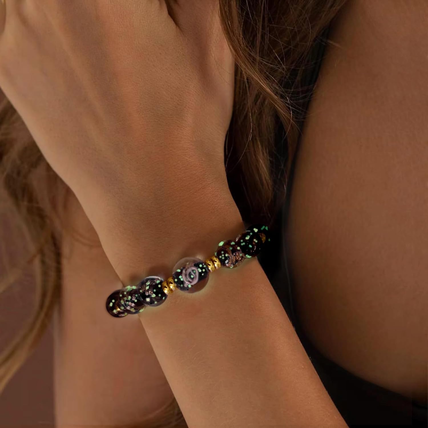 Glow in the Dark Glass Bead Bracelets for Women Elastic Bracelet 10MM Luminous Healing Crystal Beaded Bracelet Jewelry Gift - Image 5
