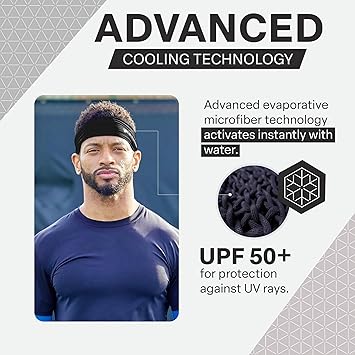COLD FACTOR Cooling Headband for Women and Men UPF 50+ Advanced Evaporative Comfort, Instant Cooling Sweatband for Outdoor Sports, Fitness, Yoga, Hiking, Running, and Workout