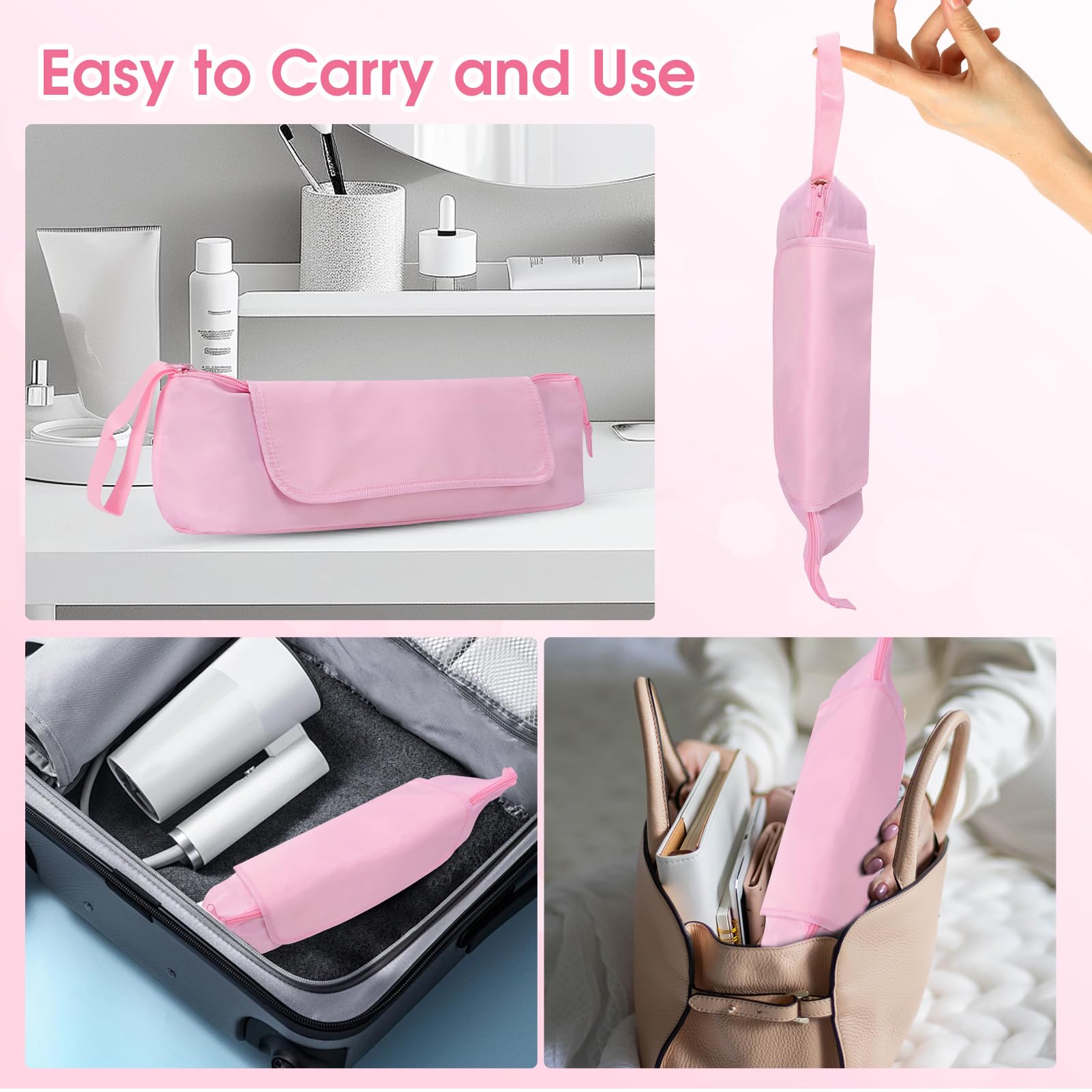 Gugxiom Borsa da viaggio per acconciature con base resistente al calore, borsa 2 in 1, grande capacità per arricciacapelli, piastre per capelli, asciugacapelli e spazzole ad aria calda (rosa)