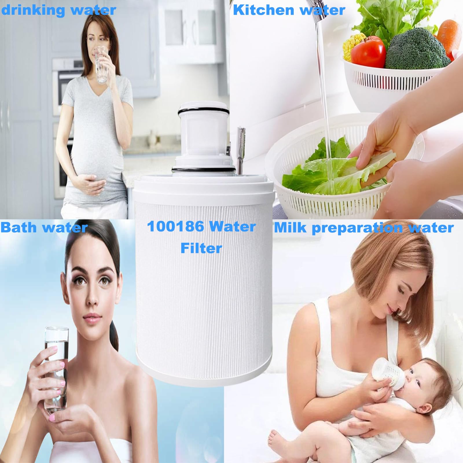 1 paquete de 100186 filtro de agua de repuesto compatible con cartucho de filtro de agua Amway Espring 100186, caja de cartucho de carbón activado UV con prefiltro, filtración de alta eficiencia que