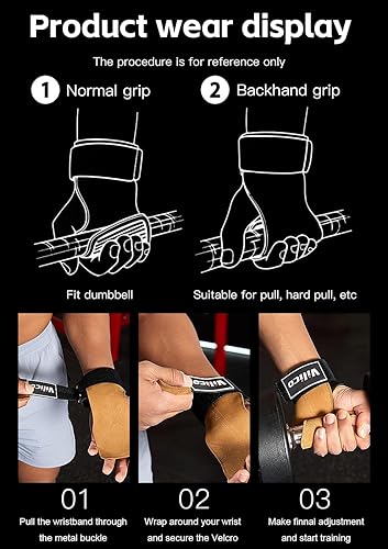 Miniatura 7 de Guantes de cuero para levantamiento de pesas, correas de muñeca para levantamiento de pesas, correas de levantamiento de pesas ajustables, agarre de