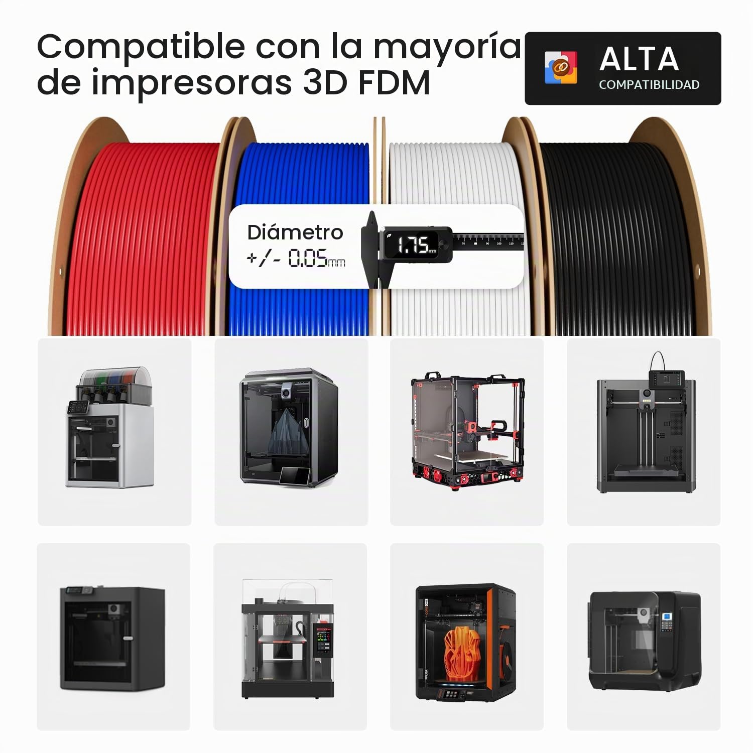 eSUN Filamento PLA 1.75mm 4KG, Rojo Oscuro+Azul+Frío Blanco+Negro