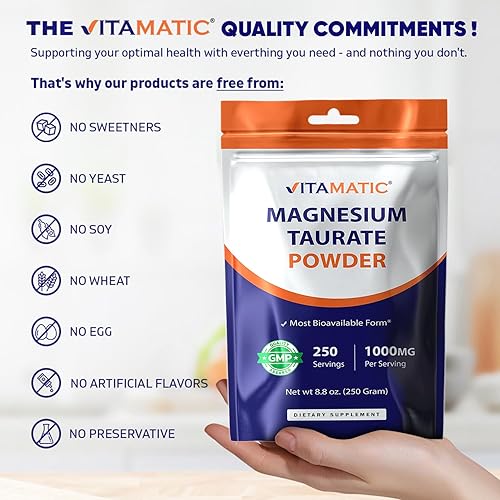 Miniatura 6 de Vitamatic Taurato de magnesio 1000 mg por porción apoya la salud muscular, articular y cardíaca, 8.82 oz - 250 porciones