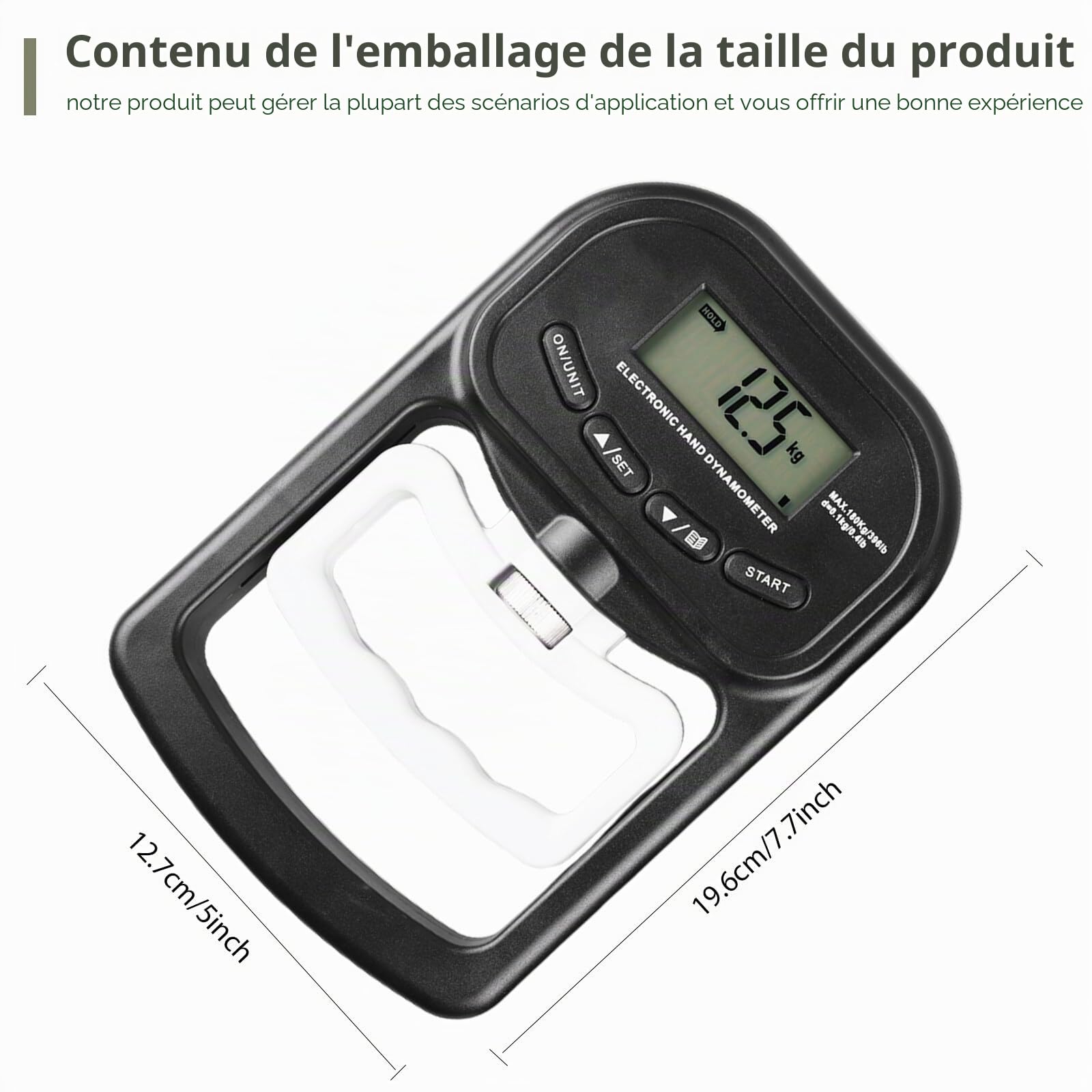 Dynamomètre numérique 180 kg appareil de mesure électronique écran LED entraînement USB intelligent et sensible (noir)