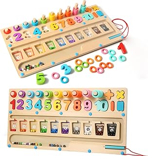 VZZNN Magnetic Color and Number Maze, 3 in 1 Montessori Toys for 3+ Year Olds, Wooden Number Puzzle for Toddler Activities, Preschool Sorting and Stacking Toys for Baby Boys and Girls