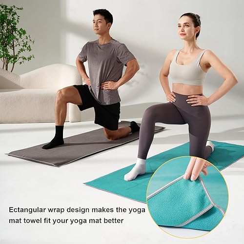 Miniatura 4 de Toalla de esterilla de yoga con líneas de alineación, toalla de yoga antideslizante para yoga caliente, pilates, ejercicio, fitness, lavable a Verde