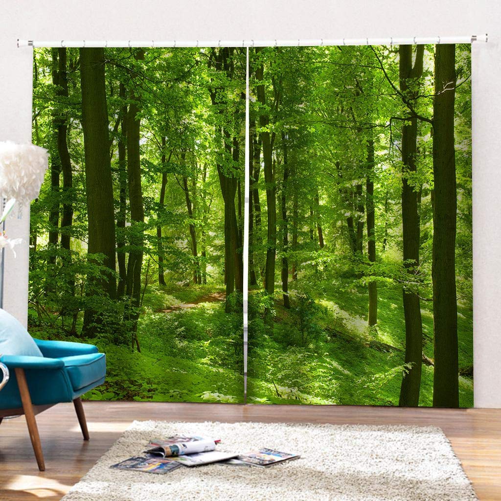 Tenda Foto 3D Personalizza Dimensioni Foresta Verde Camera da Letto Soggiorno Ufficio Cortinas Ripartizione Bagno Doccia (L) 180 × (A) 200 cm
