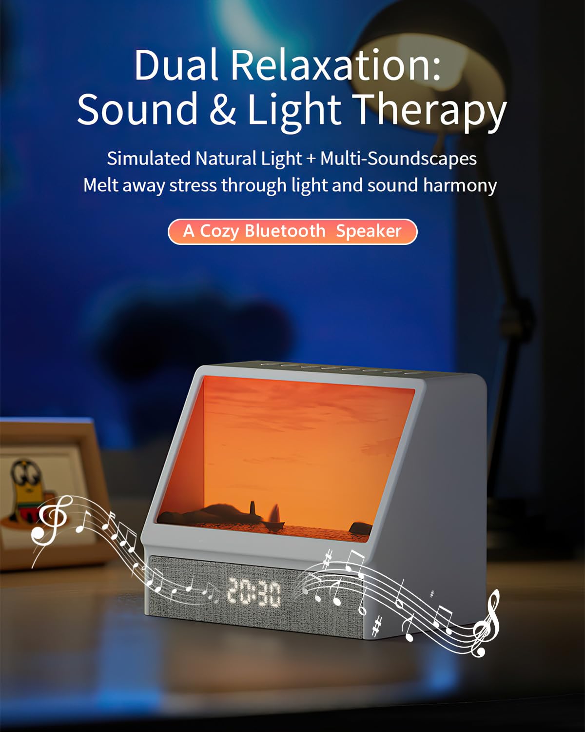 Despertador Luz Wake Up Light LED Simulación Amanecer Atardece 6 Colores Sonidos Naturales Snooze