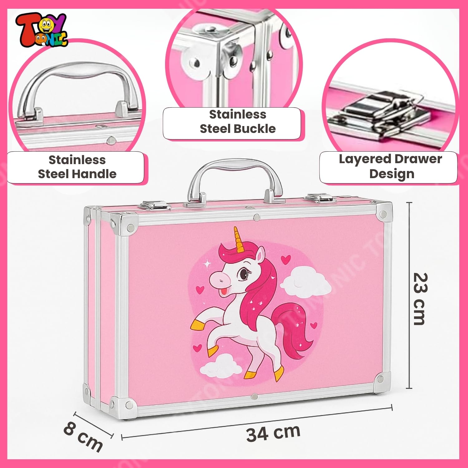 TOYTONIC 145 Pieces Art Set for Kids | Drawing & Colouring Kit with Oil Pastels, Watercolors, Color Pencils & Sketch Pens in Carry Case (Unicorn Theme) 1