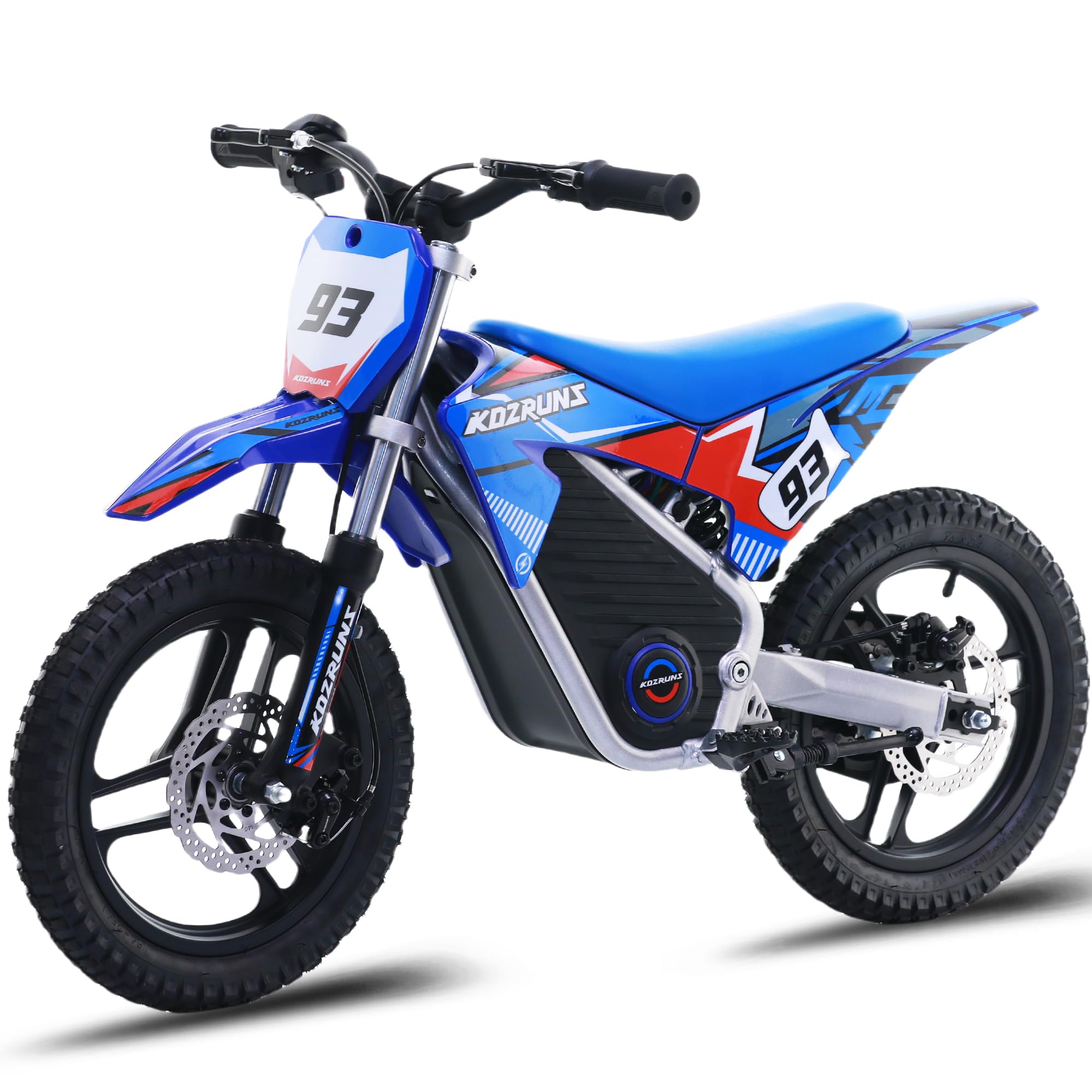 OLALA 36V Electric Dirt Bike for Kids Aged 4-8, Brushless 350W Racing Grade Electric Motorcycle, Up to 18.6MPH & 3 Speed Settings, Dual Disc Brakes, 14'' Off-Road Knobby Tires, Blue
