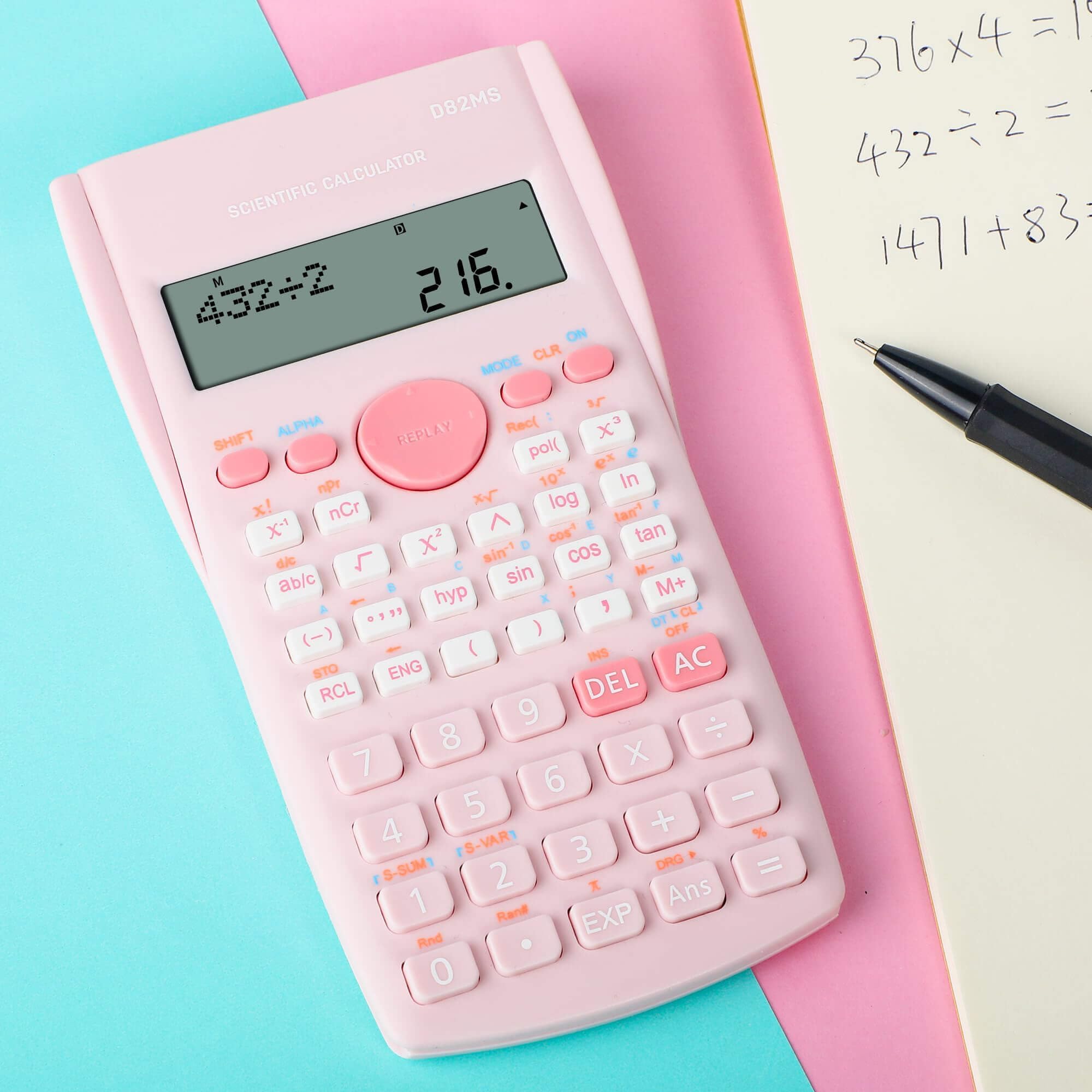 Calcolatrice scientifica rosa, calcolatrice scientifica a 2 linee, calcolatrice scientifica per studenti algebra geometria calcolatrice di base per studenti delle scuole medie e superiori