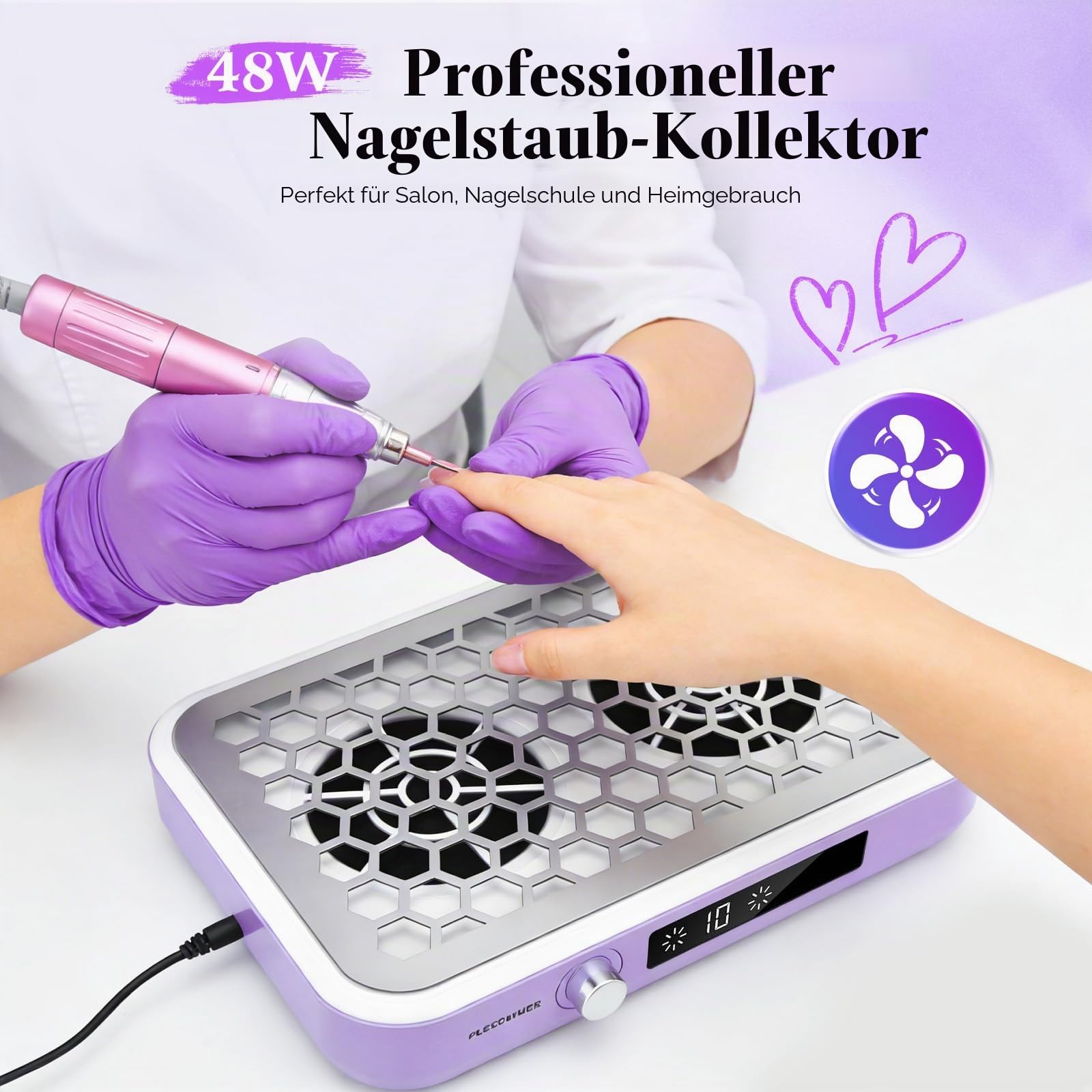 Professionell Staubabsaugung für Nägel,10-Gang Einstellbarer 8400PRM Nagel Staubsauger,Doppelte Saugstark Nagelstaubsauger mit Filters,Leiser Staubabsauger für Nagelstudio Maniküre Mit Griff