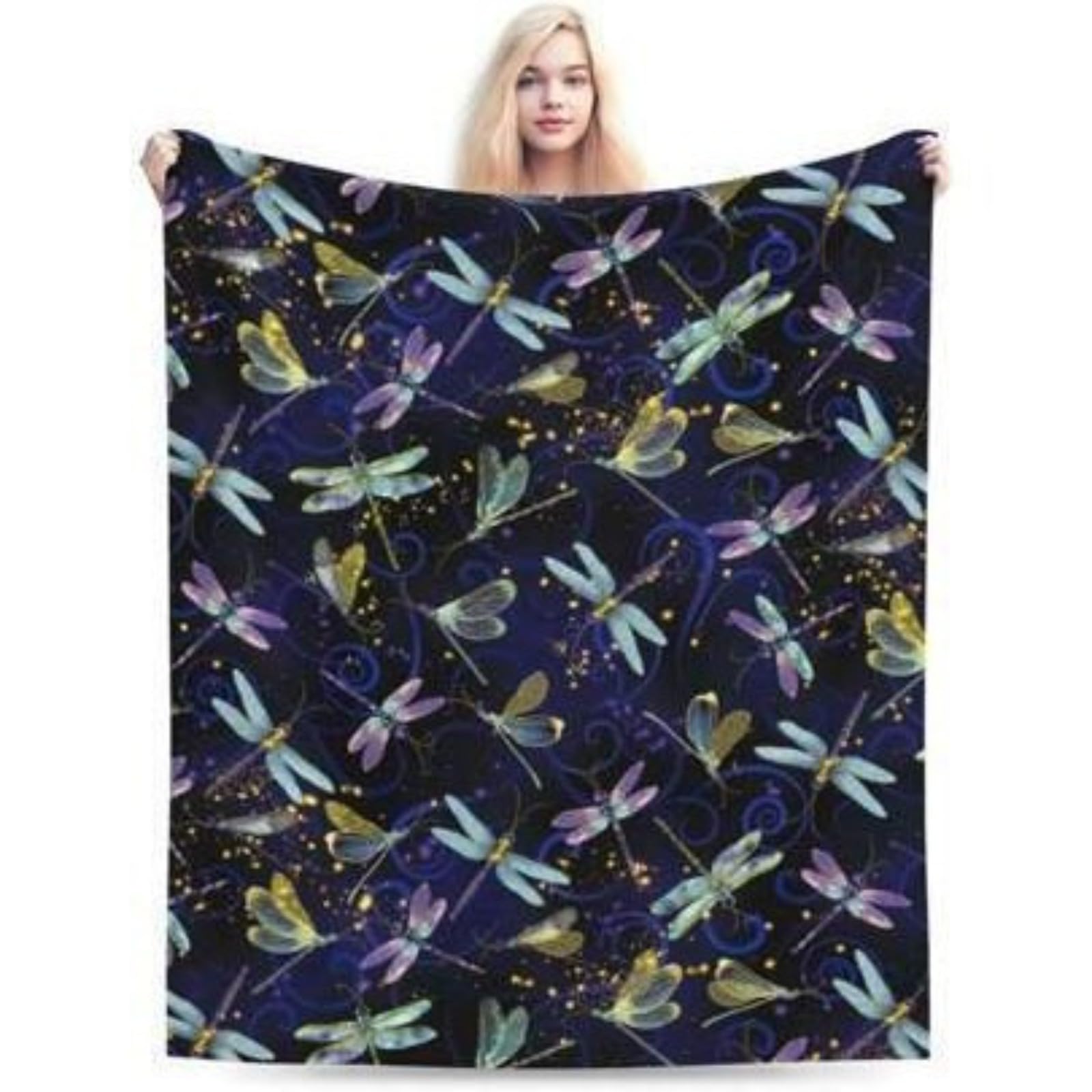 Bncyqhwlk Dragonfly Print Printed Shiba Inu Portrait Flannel Soft Blanket Living Room Sofa Nap Office Blanket Travel
