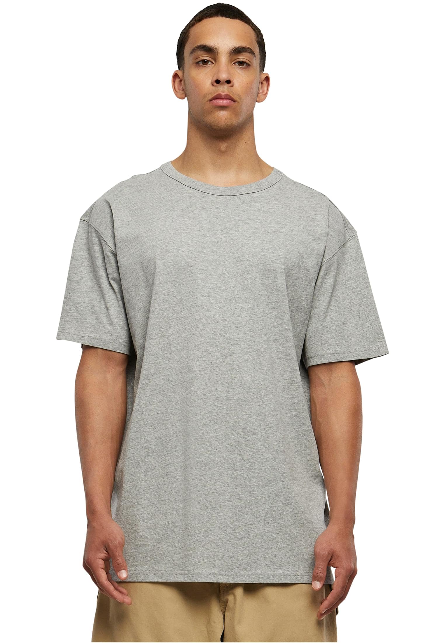 URBAN CLASSICS Men's Oversized Tee Shirt, Long Oversized T-Shirt with Round Neckline & Dropped Shoulders, Men's Basic Plain T-Shirt, 100% Cotton Tall Tee, Colour: grey, Size: Large