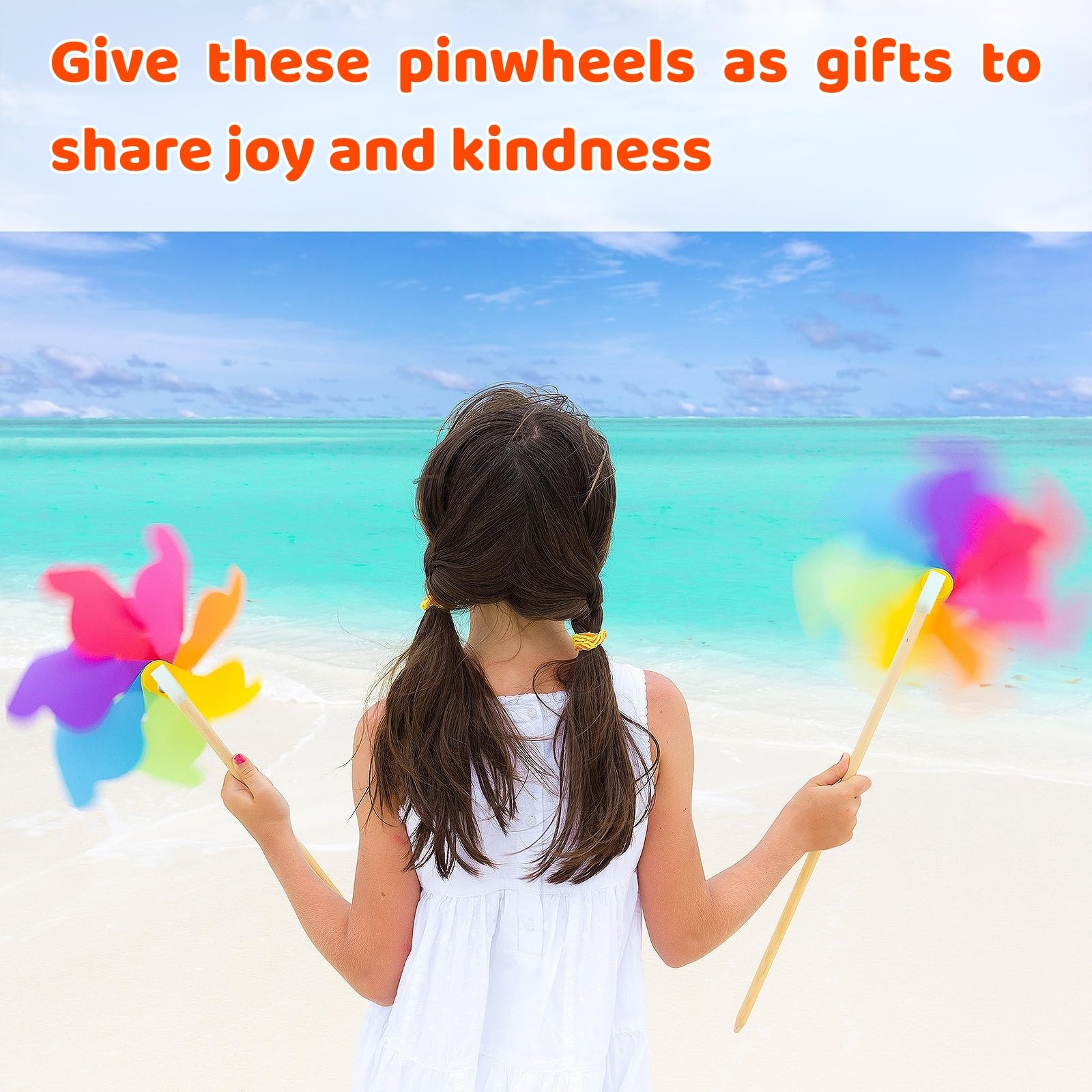 25 PCS Rainbow Flower Pinwheels, 17 Inch Plastic Colorful Windmills with Wood Sticks for Lawn Patio Garden Picnic Party Yard Decoration - Image 8