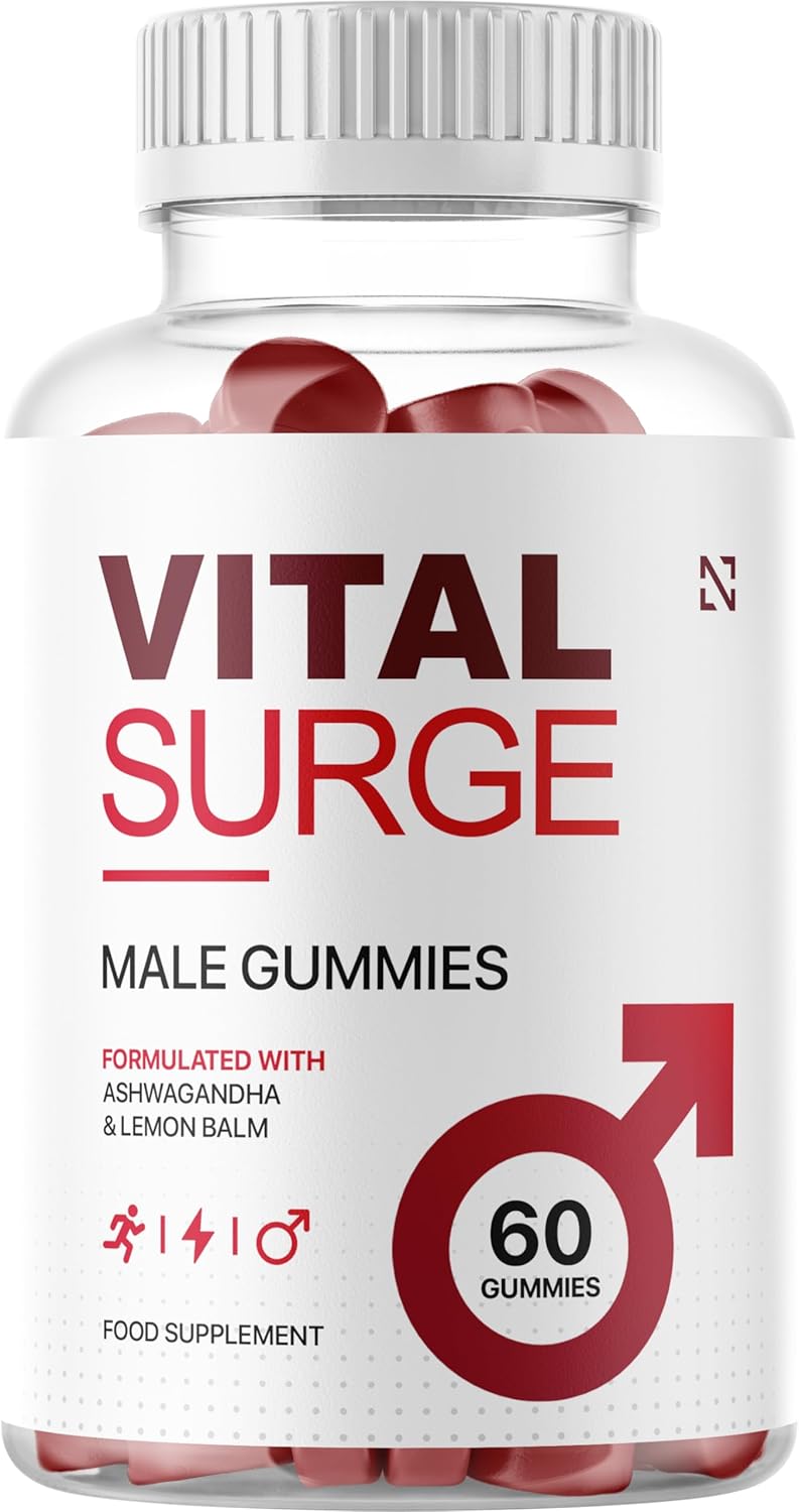 Vital Surge Male Gummies – Ashwagandha & Lemon Balm Supplement for Men – Energy, Performance & Vitality Support – 60 Vegan Gummies