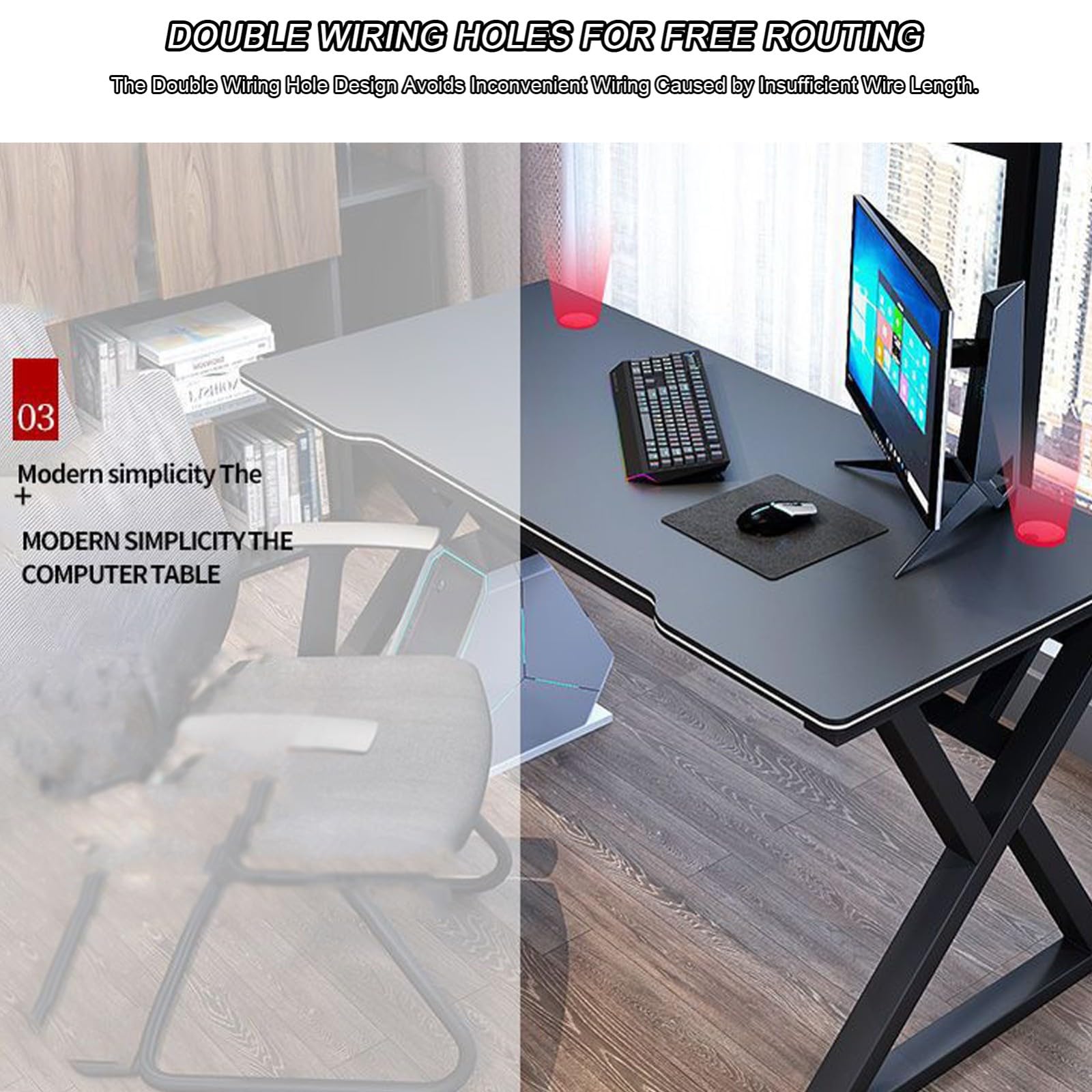 Escritorio para computadora, estación de Trabajo, Escritorio para PC, Estudio, Escritorio, Mesa de Juegos, Mueble de Estudio, Doble Orificio para gestión (C-100CM