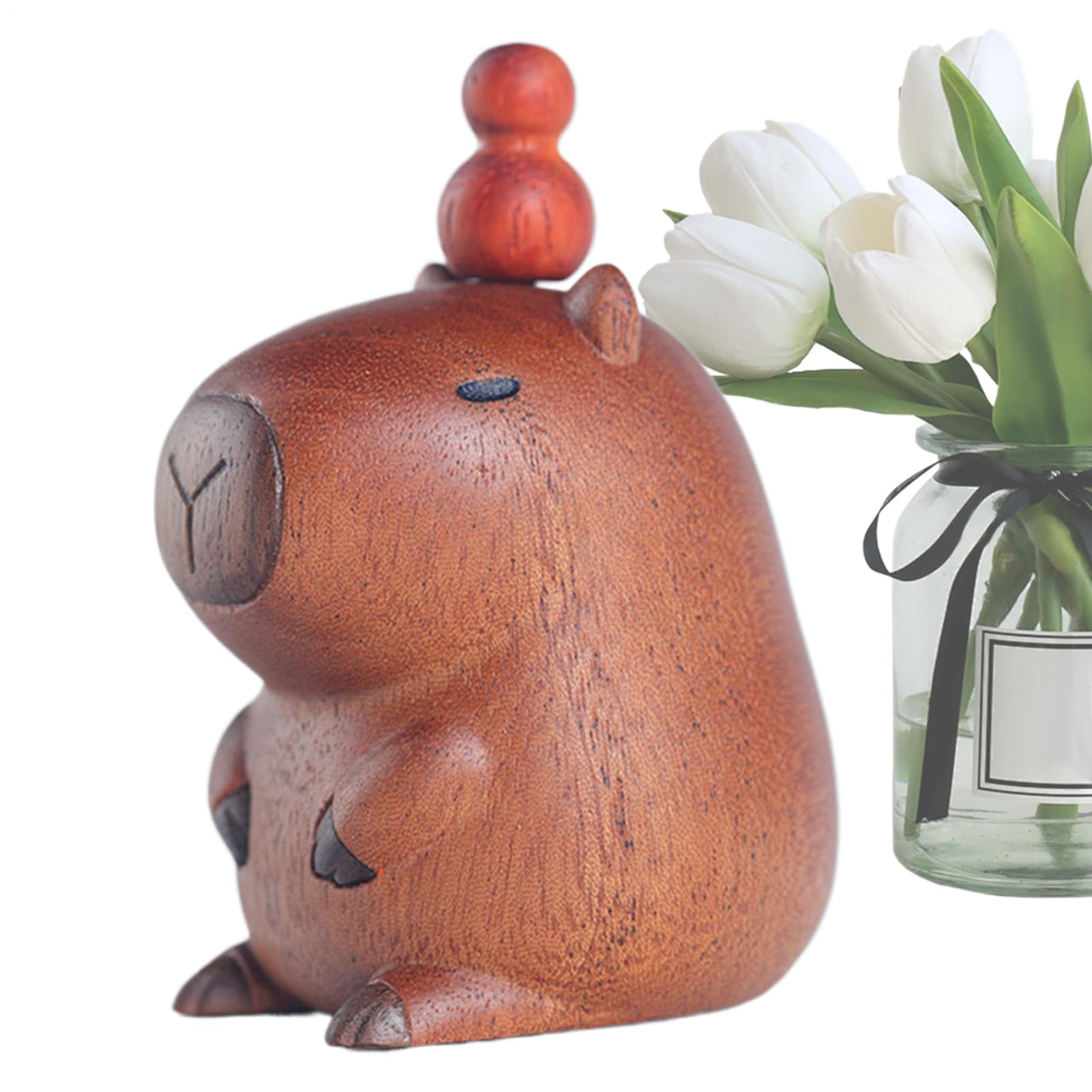 Figurines Capybara en bois miniature : décoration animale sculptée main pour table et bureau