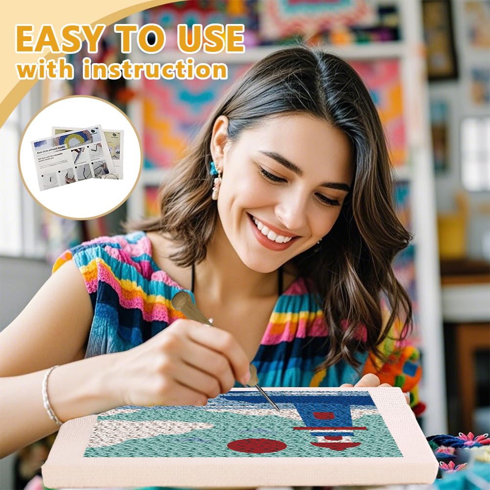 DOODLREAM Lighthouse DIY Punch Needle Embroidery Kit for Adult Beginner 24cm Sea Building Punch Stitching Craft Set for Starter with Frame Fabric Pattern - Image 3