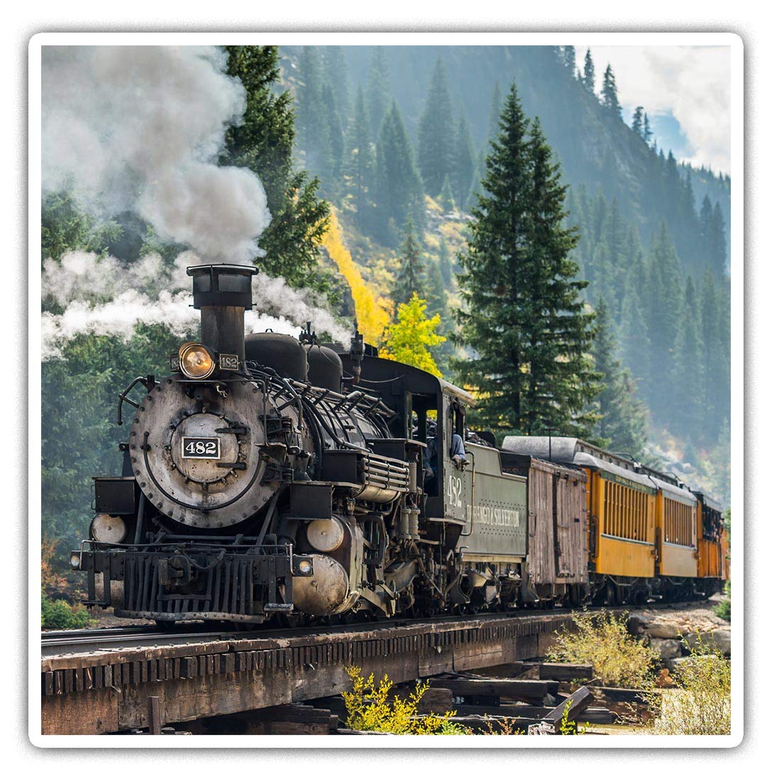 Square Stickers (Set of 2) 10cm - American Steam Train Railway Fun Decals for Laptops,Tablets,Luggage,Scrap Booking,Fridges, #2147