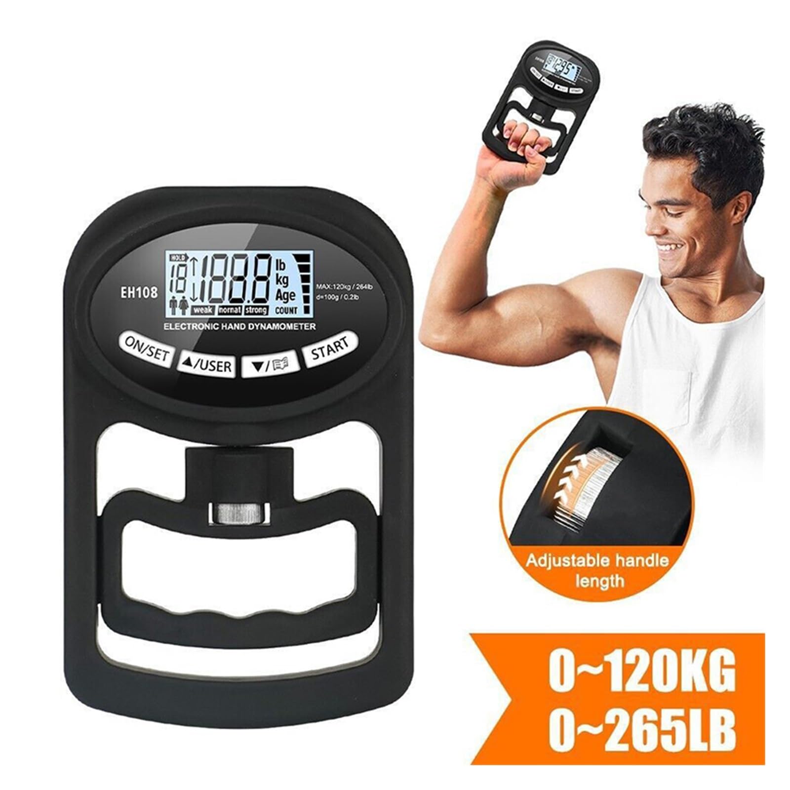 Dinamometro, misuratore di Forza Digitale CGrip, Tester di Forza da 265 libbre/120 kg, misuratore Manuale USB, Schermo LCD per Allenamento di Potenza e Sport.
