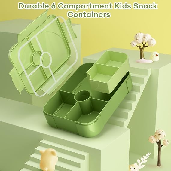 HOMETALL Kids Bento Box Beslenme Kutusu - Sızdırmaz Bento Kutuları 6 Bölmeli Bölmeli Öğle Yemeği Kutusu 3 ila 7 Yaş arası Çocuklar için Okula Dönüş, BPA İçermeyen Atıştırmalık Paketleme Kapları
