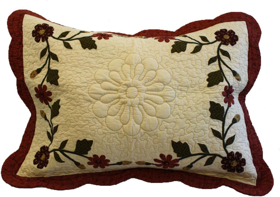 Nostalgia Sheyenne 100-Percent Cotton Fabric and Fill, Embroidered Pillow Sham with Scalloped Edge