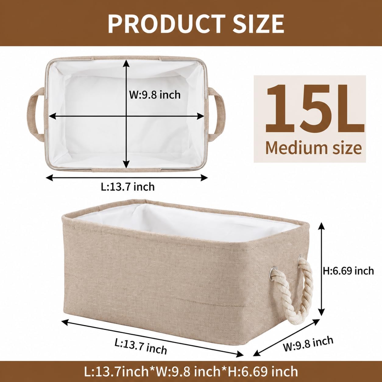 Jeffbaubl 3 Pack Storage Bins for Shelves, 13.8 x 9.8 x 6.7 inch, Brown image 2