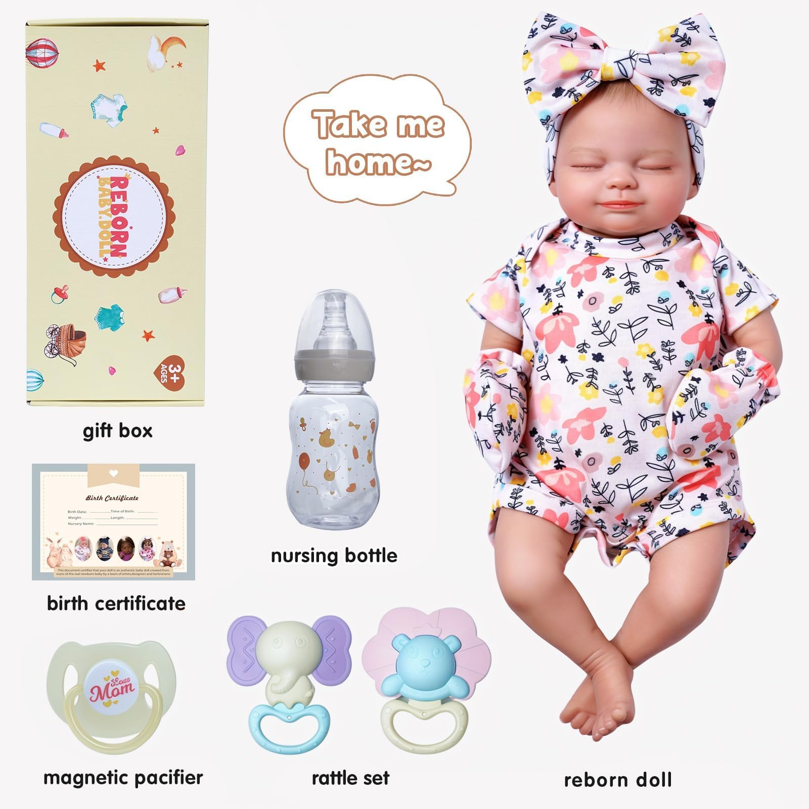 BABESIDE Muñeca Reborn Niña 43cm Realista Vinilo Suave con Accesorios