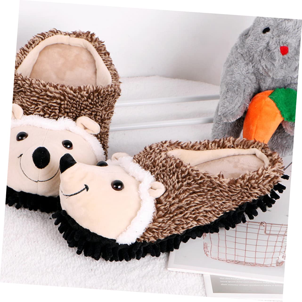 Pantuflas De Erizo Zapatillas De Casa Para Mujer Zapatillas Peludas y Esponjosas Pantuflas De Animales De Espuma Zapatilla De Felpa De Lana Para Mujer Divertido Felpa Corta