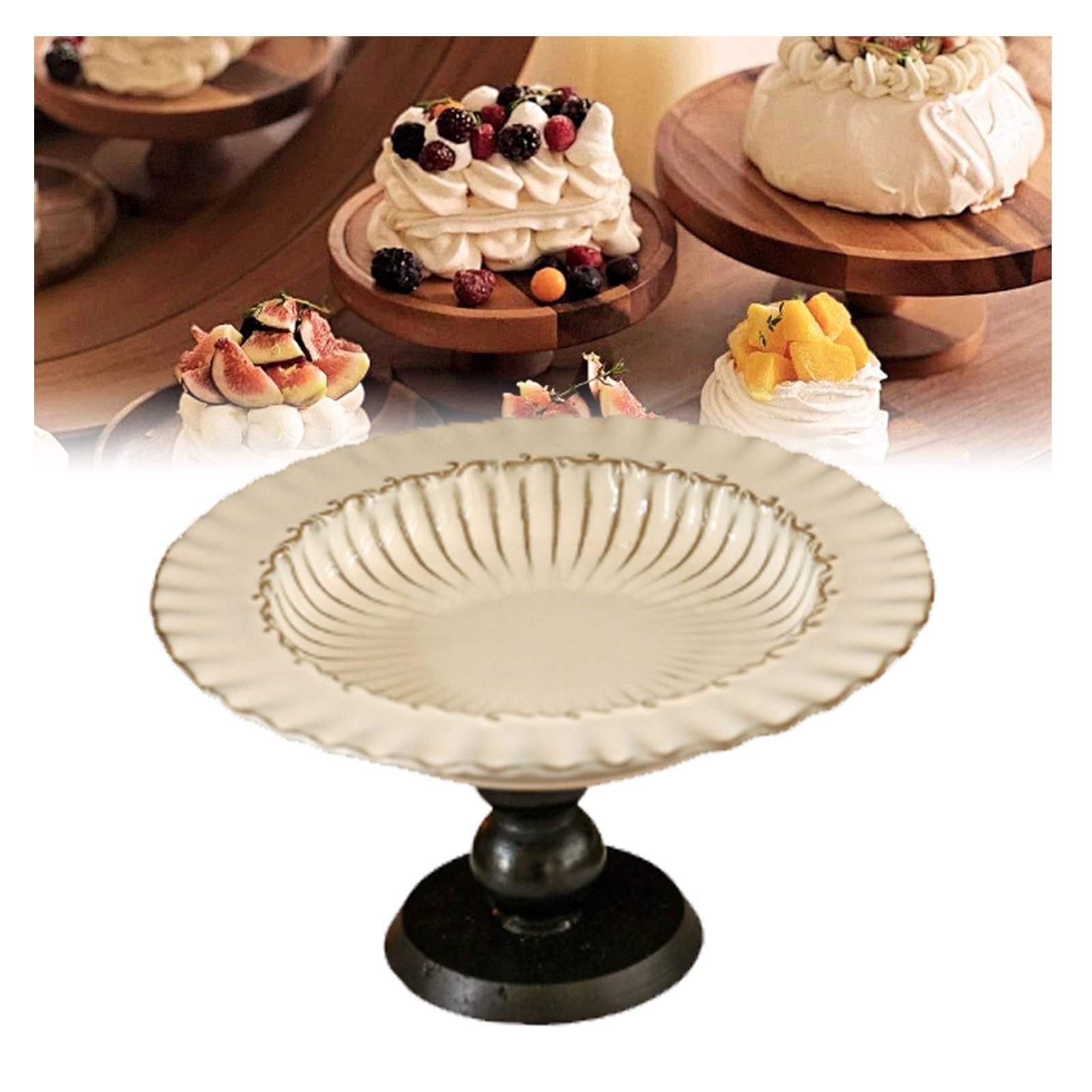 Soporte for pasteles de cerámica, elegante soporte for pasteles con base, recipiente for pasteles, plato for servir, bandeja de frutas, expositor for fiestas y uso doméstico(Black,9inch)