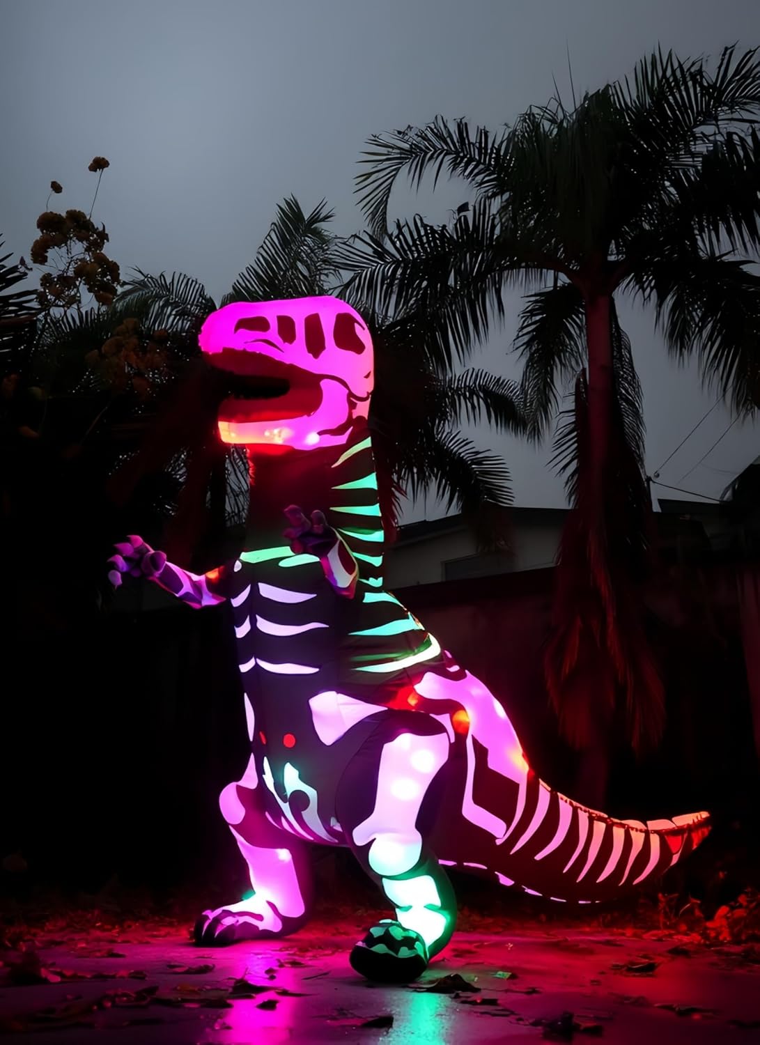 Adult Inflatable Costume, Smart LED Light Up Skeleton Dinosaur Costume, Full Body T-Rex Blow Up Costume for Halloween Cosplay Parties - Image 2