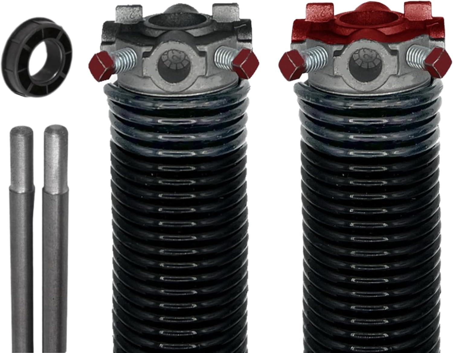 Garage Door Torsion Springs (0.295" Wire x 2" D x 41" L) with 1" Nylon Bushing + Winding Bars | Left and Right Hand Wound Replacement (Pair)