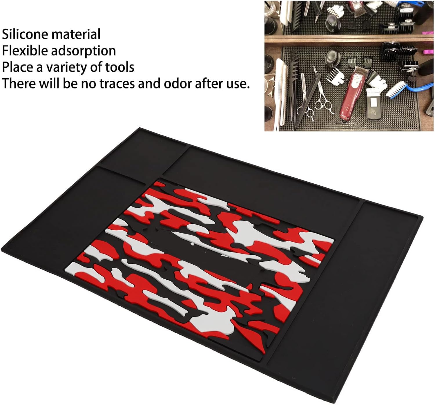 Flexible Silicone Barber Mat , Barber Tool lunch box Mat , Barber lunch box MatAnti Slip Heat Resistant Silicone Pad for Salon Stations , Hair Stylist Clippers Supplies