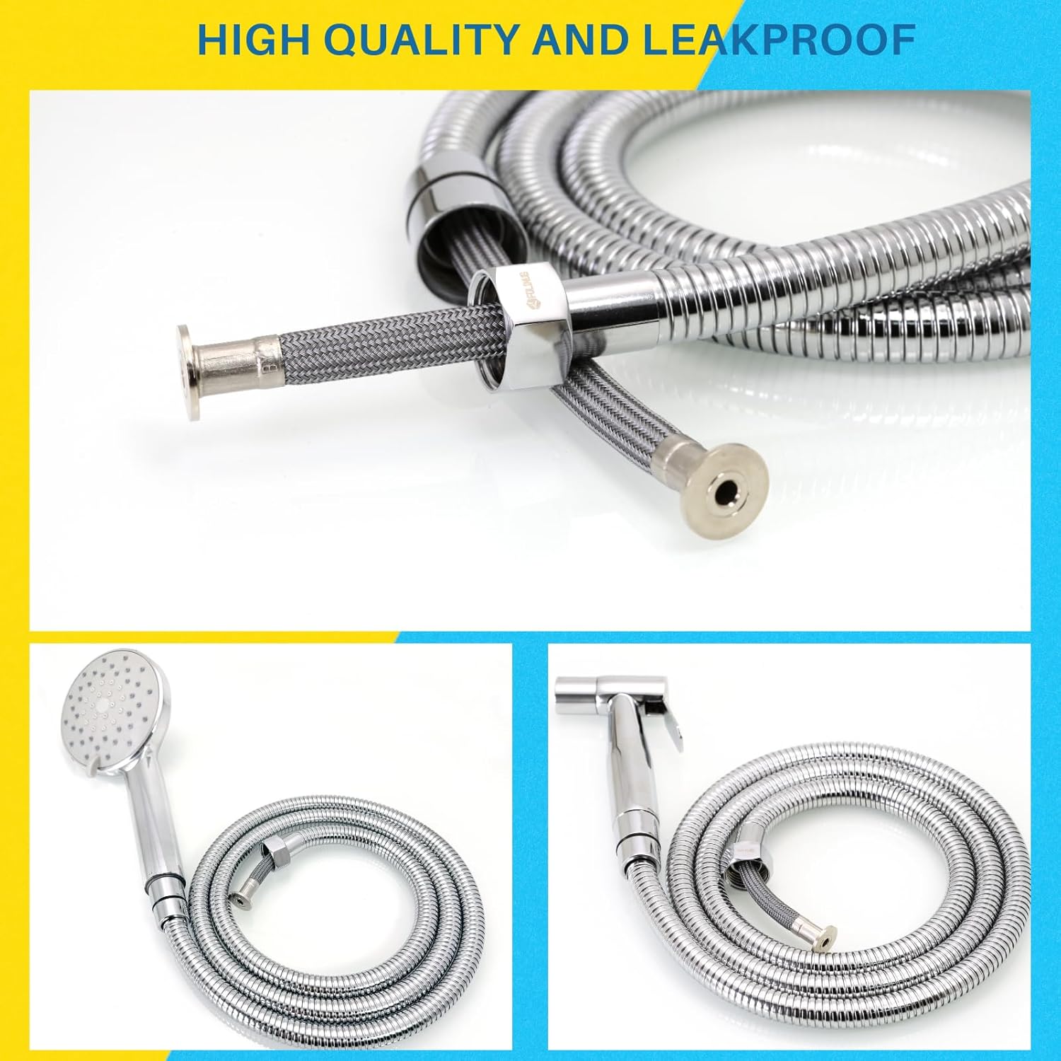 Shower Hose 59-inch Stainless Steel Double Sprial Nylon Braided Hose with 1/2'' Connector (Chrome)