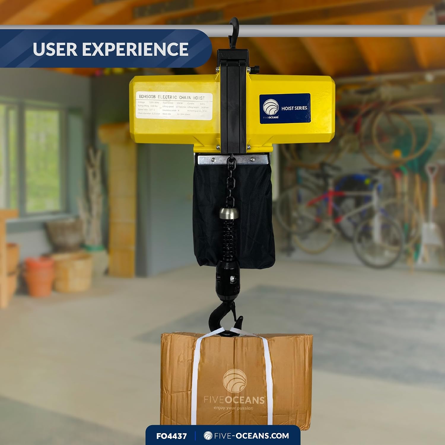 Five Oceans 330 Lb Electric Chain Hoist, Single Phase Overhead Crane with 6-Foot Remote Control, 120-Volt, G80 Chain, 9.84-Foot Lift - FO4437