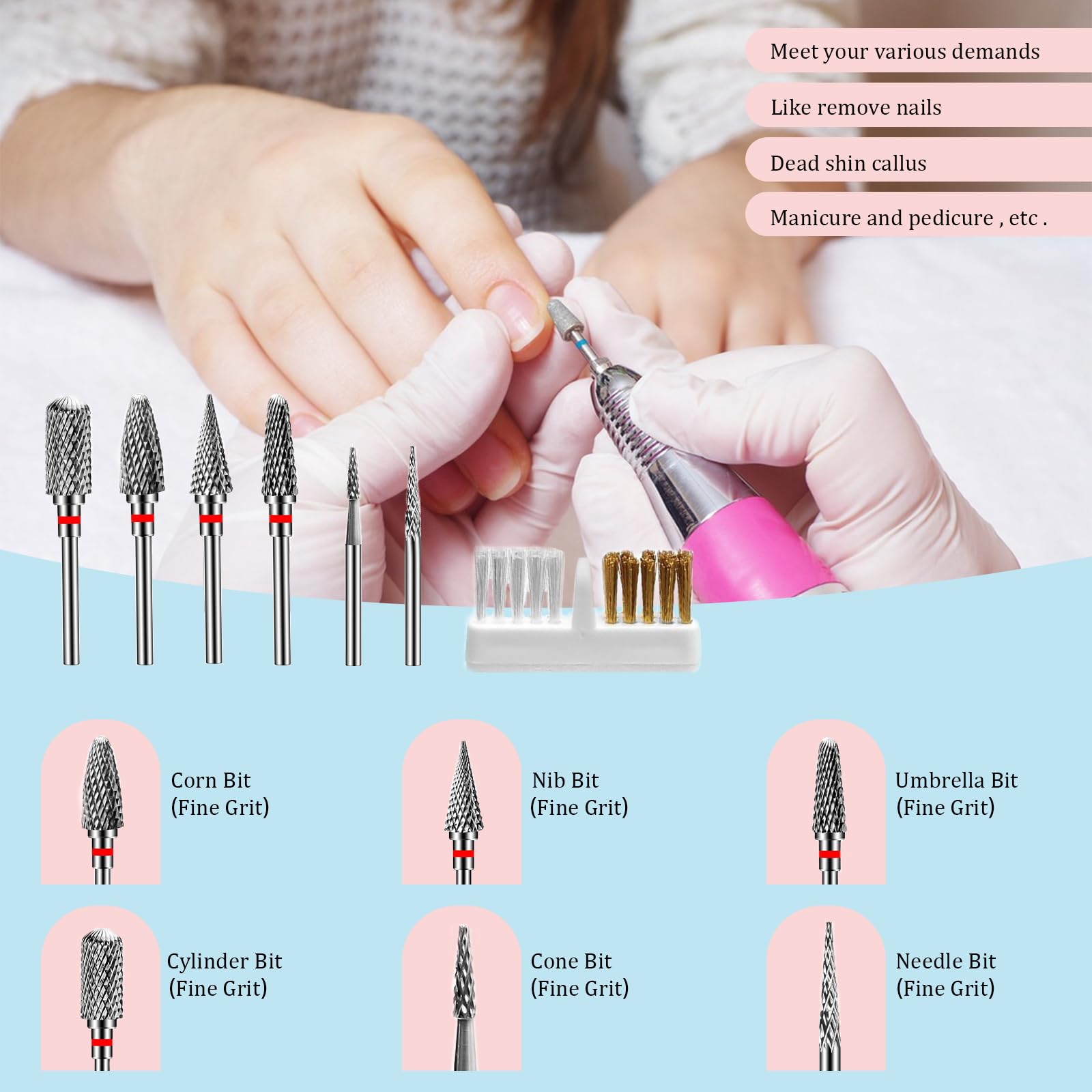 7 Piezas Fresas Torno para Uñas,Brocas para Uñas 3/32'' Carburo de Tungsteno,Uñas Arte Herramientas para Eliminación de Gel Acrílico Cutícula (Estilo 2)