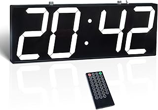 CHKOSDA Digitale Wanduhr mit doppelseitiger Anzeige,Großanzeige mit Timer,Temperatur, Alarm und Datumsanzeige, hängende Wanduhr mit klaren und Hellen Ziffern (weiß)