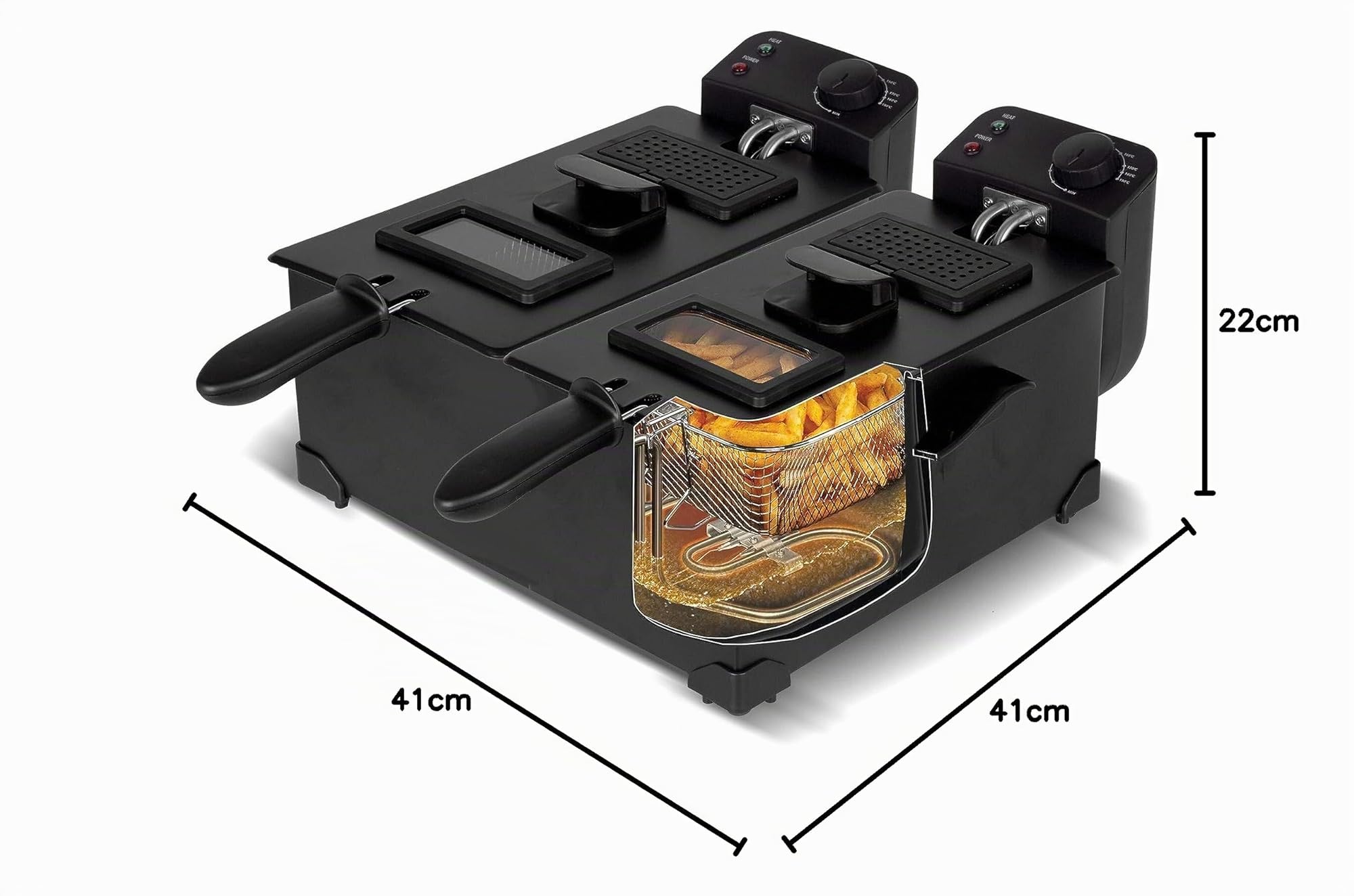 Friteuse double / 2x 3L / avec réservoir d'huile amovible (lavable au lave-vaisselle) / température : 0-190°C/noir