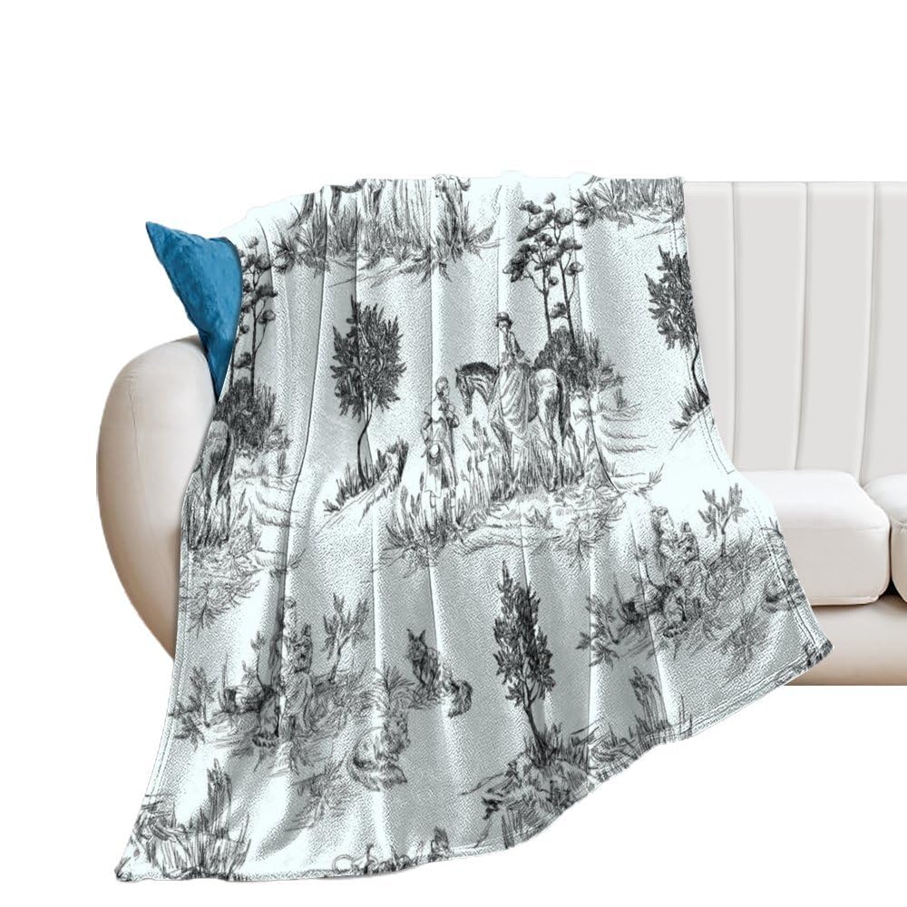 Toile De Jouy Style Countryside Landscape Walking Blanket Fuzzy Throws, Soft Blankets for Men, Women, Boys, Girls, Cozy Plush Comfy Microfiber Throw Blanket for Couch Sofa Bed 125x150cm (50x60in)