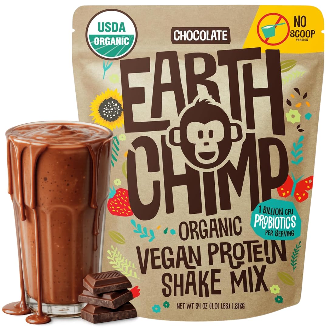 EarthChimp Proteína Vegana Orgânica em Pó com Proteína de Ervilha e Probióticos, 20 g, 52 porções