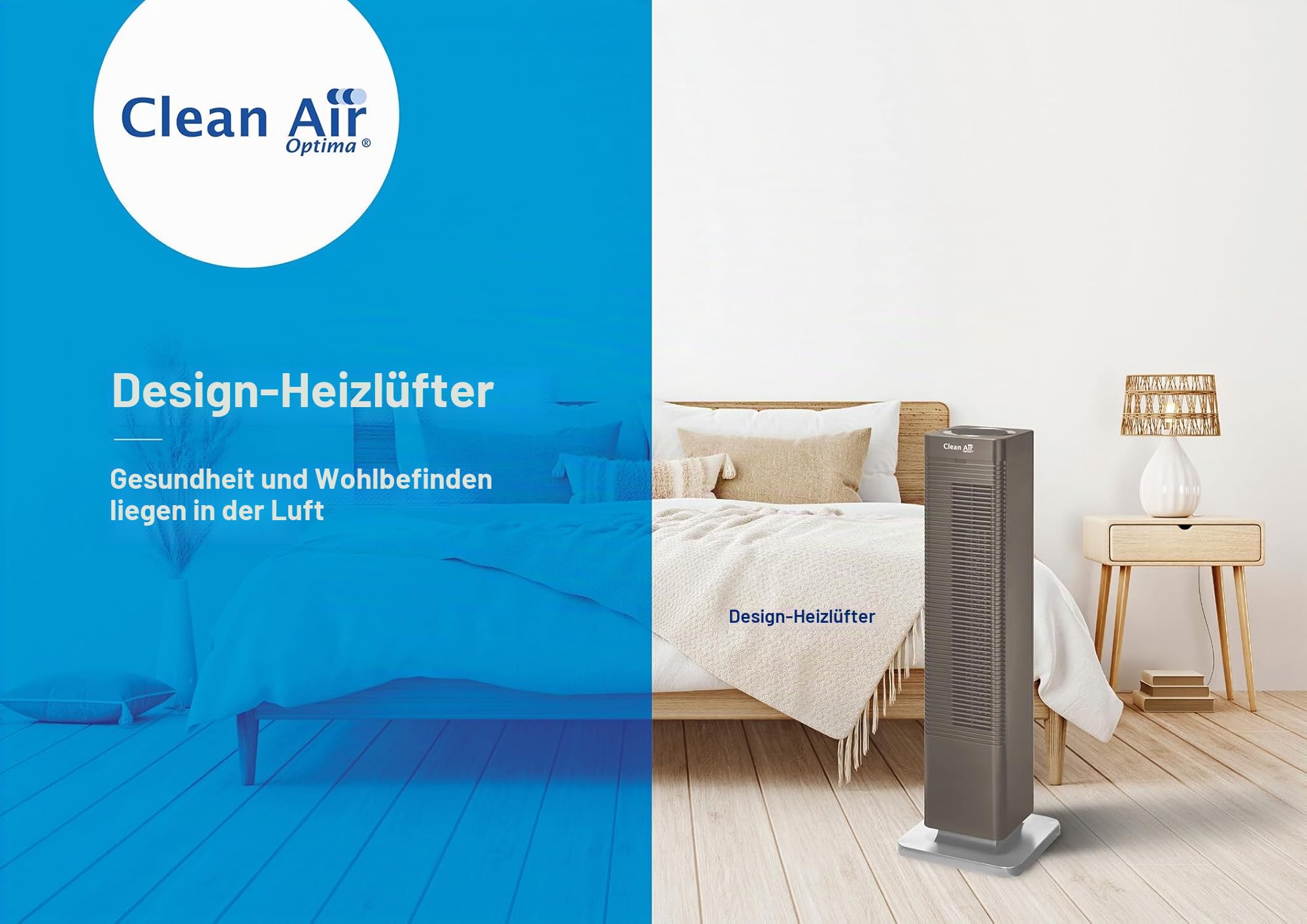Clean Air Optima CA-904 Smart 2in1 Design Heizlüfter Heizen Kühlen 1000/2000 Watt Digitaler Thermostat 15-35°C Oszillation 80º bis 40m²/100 m³ Kupfer