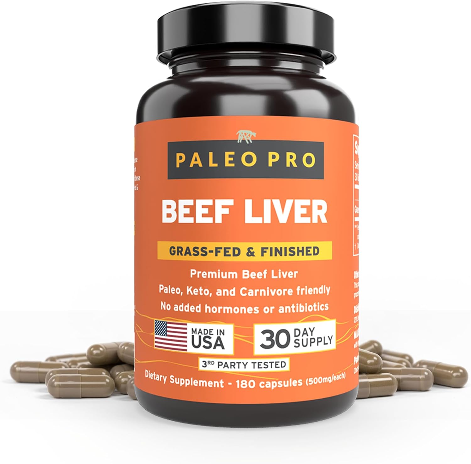 Paleo Pro Grass Fed Beef Liver Capsules - Supports Energy, Immunity & Vitality - Premium Dietary Supplement for Women & Men - 30 Days Supply (180 Capsules)