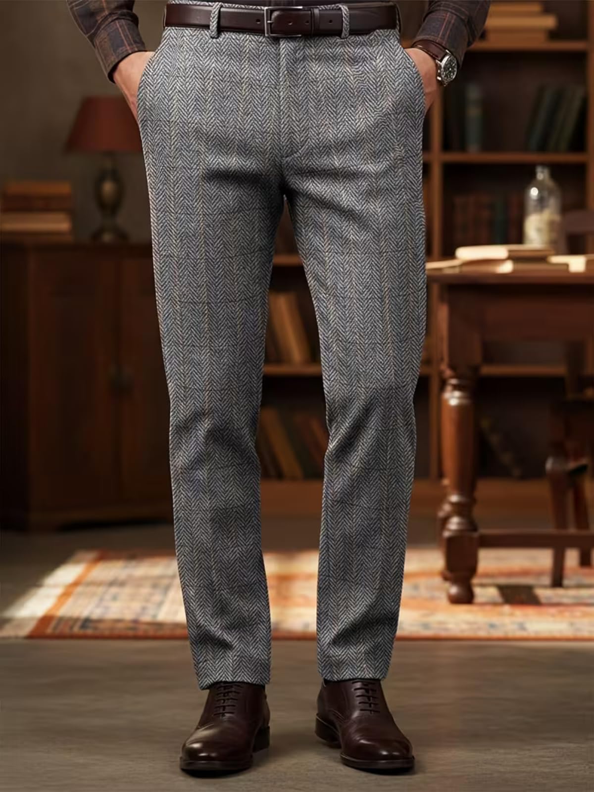Solovedress Pantalon de costume classique pour homme - Coupe droite - Pantalon à carreaux pour les occasions formelles