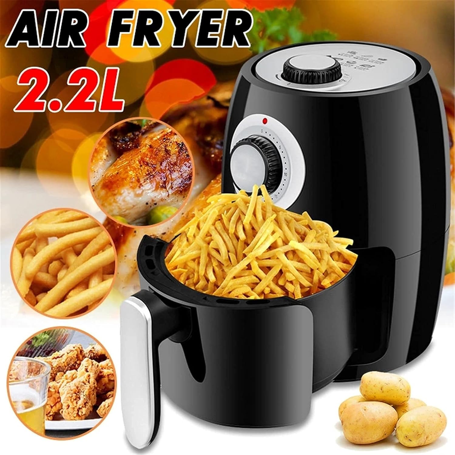 DJFHDIHRFHBVCASIJ 2.2L Air Fryer with food examples